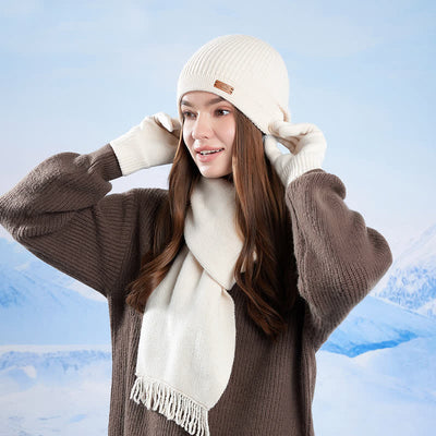 3Pcs Solid Color Knitted Beanie Hat Scarf Gloves Set - image 1