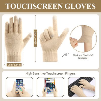 3Pcs Solid Color Fluffy Pom Pom Hat Scarf Gloves Set - image 4