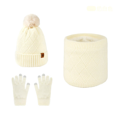 3Pcs Weaving Pattern Hat Neck Gaiter Gloves Set - Ivory - Adjustable (21 1/4"-22 7/8") - image 18