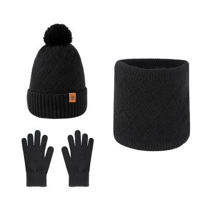 3Pcs Weaving Pattern Hat Neck Gaiter Gloves Set - Black - Adjustable (21 1/4"-22 7/8") - image 8