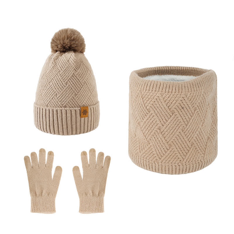 3Pcs Weaving Pattern Hat Neck Gaiter Gloves Set - Khaki - Adjustable (21 1/4"-22 7/8") - image 14