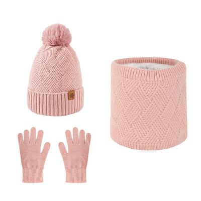 3Pcs Weaving Pattern Hat Neck Gaiter Gloves Set - Pink - Adjustable (21 1/4"-22 7/8") - image 16