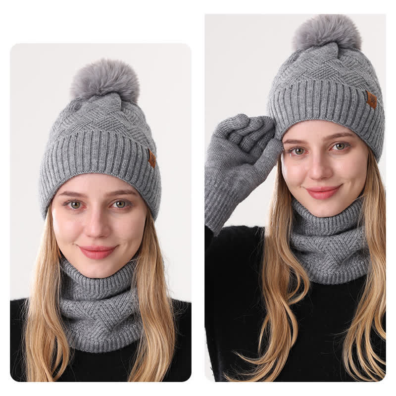 3Pcs Weaving Pattern Hat Neck Gaiter Gloves Set - image 2