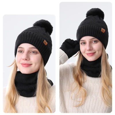 3Pcs Weaving Pattern Hat Neck Gaiter Gloves Set - image 9