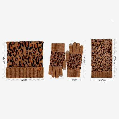 3Pcs Leopard Print Cute Cat Ear Hat Scarf Gloves Set - image 7