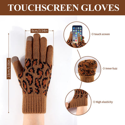 3Pcs Leopard Print Cute Cat Ear Hat Scarf Gloves Set - image 5