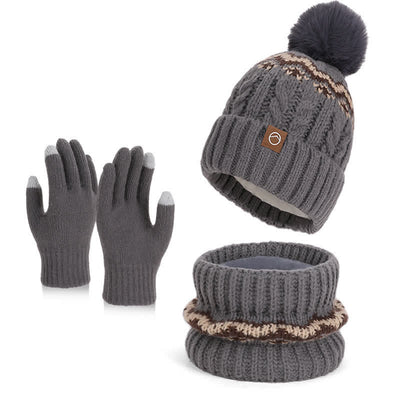 3Pcs Minimalist Style Hat Neck Gaiter Gloves Set - Gray - Adjustable (21 1/4"-22 7/8") - image 8