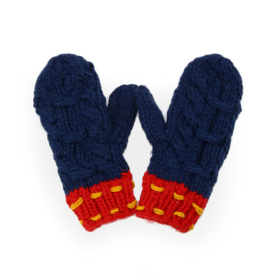 3Pcs Trendy Line Design Color-Blocked Hat Scarf Gloves Set - image 2