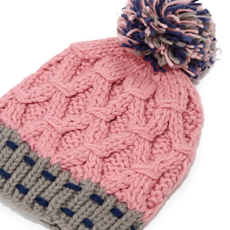 3Pcs Trendy Line Design Color-Blocked Hat Scarf Gloves Set - image 6