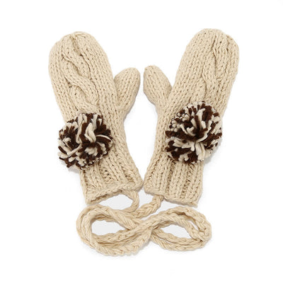 3Pcs Twist Design Hat Scarf Gloves Set With Pom Pom - image 12