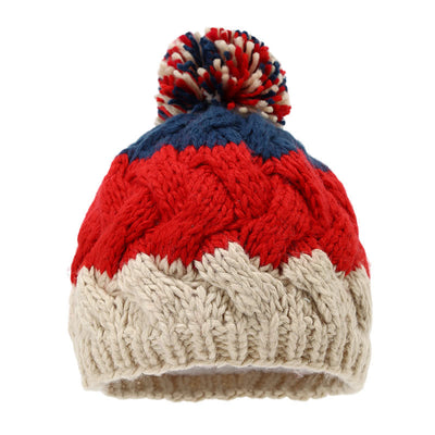 3Pcs Twist Design Hat Scarf Gloves Set With Pom Pom - image 1