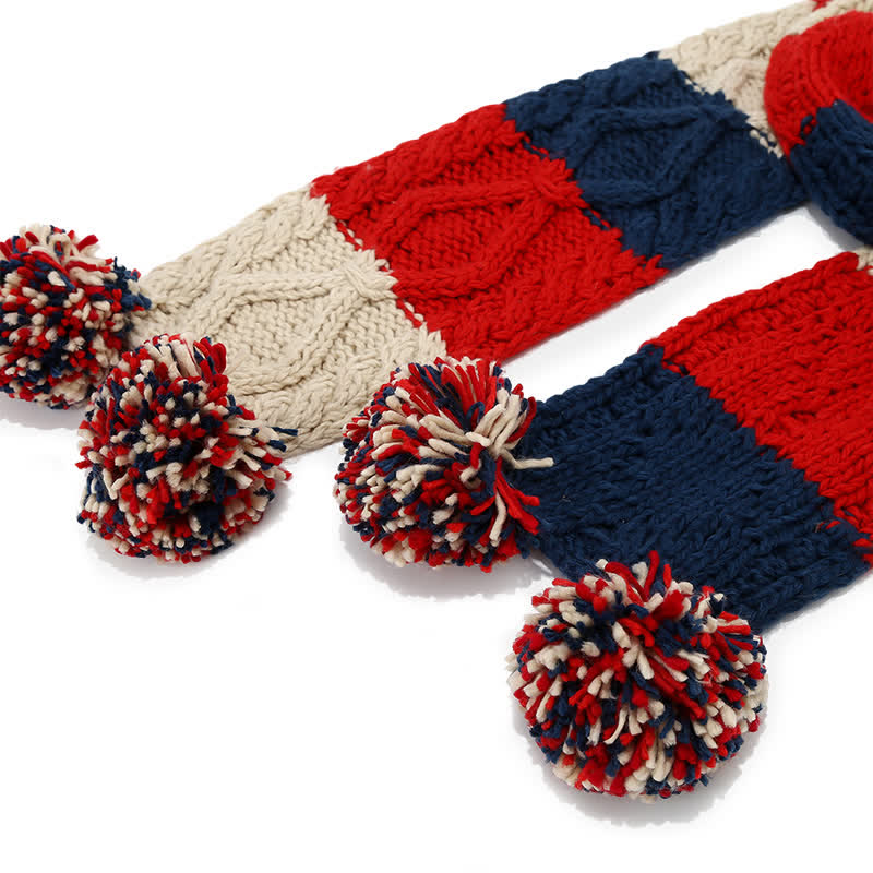 3Pcs Twist Design Hat Scarf Gloves Set With Pom Pom - image 4