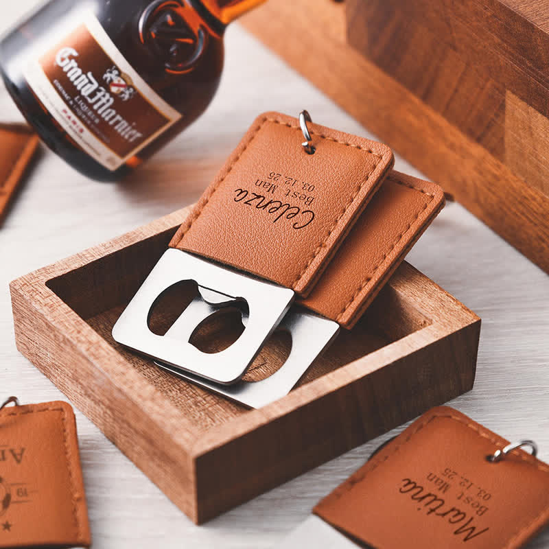 Custom Groomsmen Gift Bottle Opener Leather Keychain - image 1
