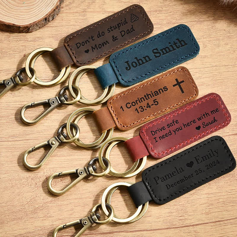 Cutsom Engraved Personalized Gift Leather Keychain - image 0