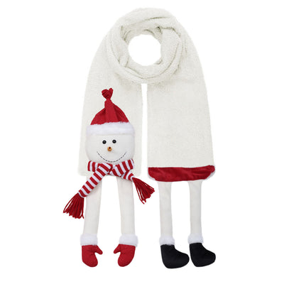 Merry Christmas Red Hat Snowman Winter Knitted Scarf - White - image 0