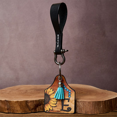 Western Sunflowers Letter Print Pendant Horseshoe Buckle Keychain - image 3