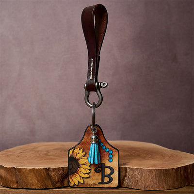 Western Sunflowers Letter Print Pendant Horseshoe Buckle Keychain - image 9