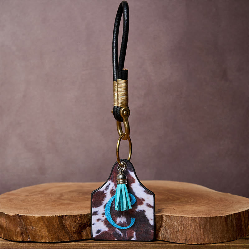 Western Cow Letter Print Pendant Horseshoe Buckle Keychain - image 3