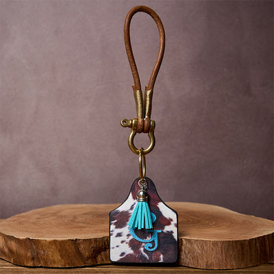 Western Cow Letter Print Pendant Horseshoe Buckle Keychain - image 9