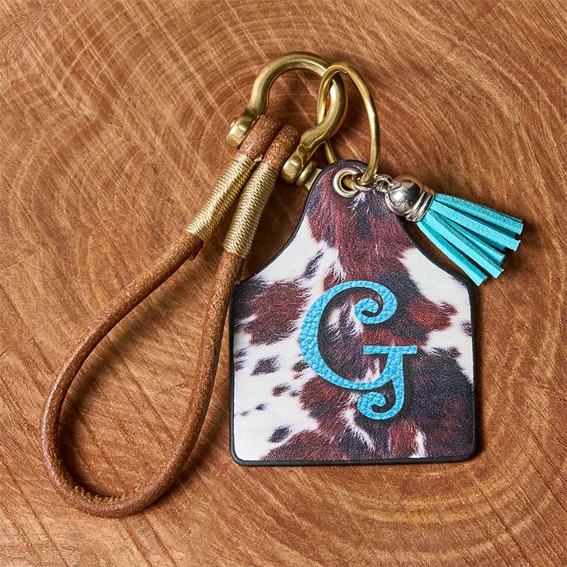 Western Cow Letter Print Pendant Horseshoe Buckle Keychain - image 8