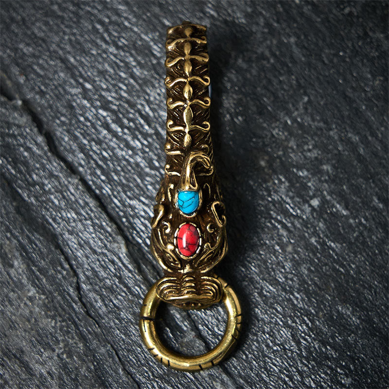 Intricate Dragon Head Snap Hook Brass Keychain - image 4