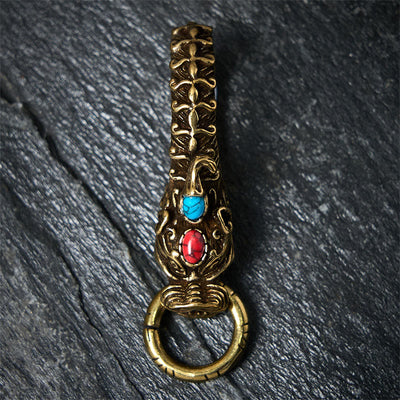 Intricate Dragon Head Snap Hook Brass Keychain - image 4