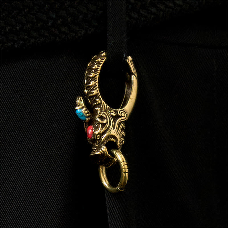 Intricate Dragon Head Snap Hook Brass Keychain - image 2