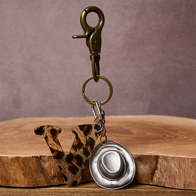 Leopard Print Letter & Cowboy Hat Pendant Keychain - image 2