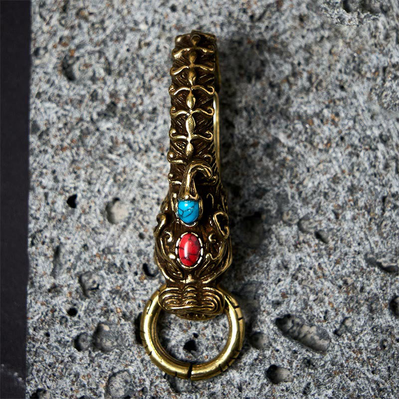 Intricate Dragon Head Snap Hook Brass Keychain - image 5