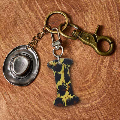 Leopard Print Letter & Cowboy Hat Pendant Keychain - Brass Keychain + Silver Hat - I - image 16