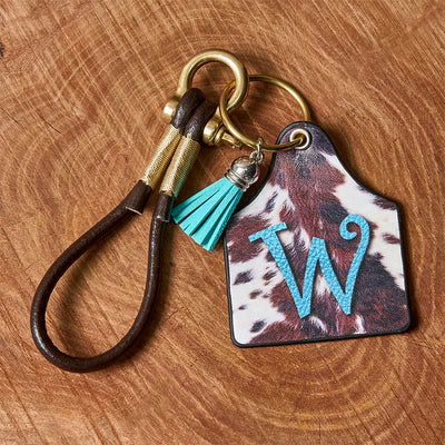 Western Cow Letter Print Pendant Horseshoe Buckle Keychain - image 11