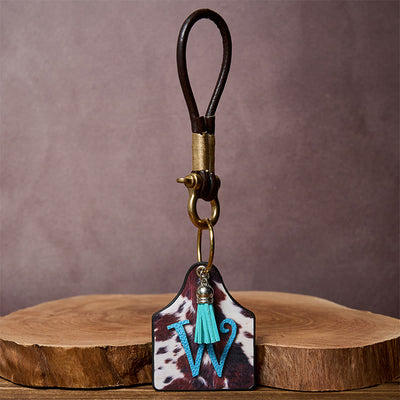Western Cow Letter Print Pendant Horseshoe Buckle Keychain - image 12