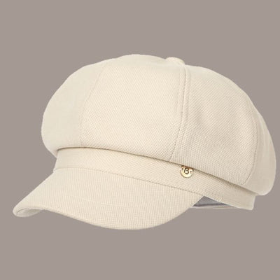 Retro Winter Solid Color Women's Beret With Round Logo - Beige - Adjustable (About 21 5/8"-23 5/8") - image 0