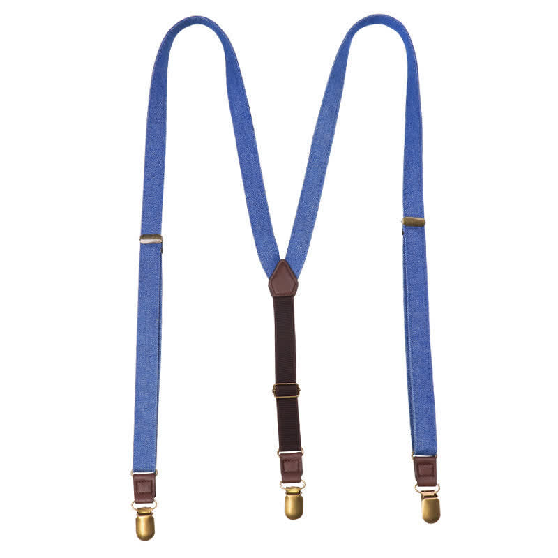 Retro Solid Blue Denim Y-back Elastic Suspenders - image 4