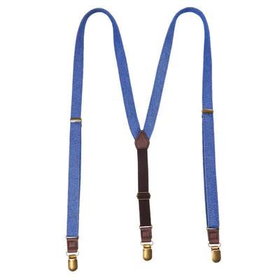 Retro Solid Blue Denim Y-back Elastic Suspenders - image 4