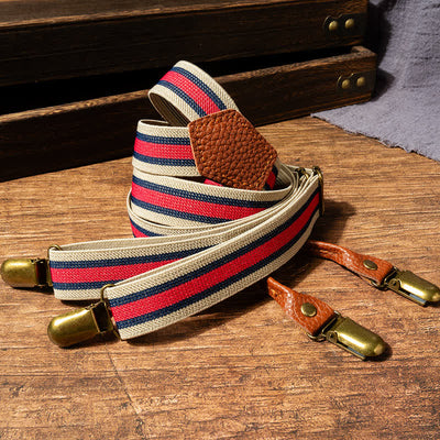 Red & Beige Striped Y-back Elastic Suspenders - image 2