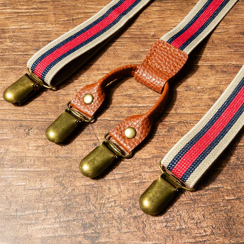 Red & Beige Striped Y-back Elastic Suspenders - image 4