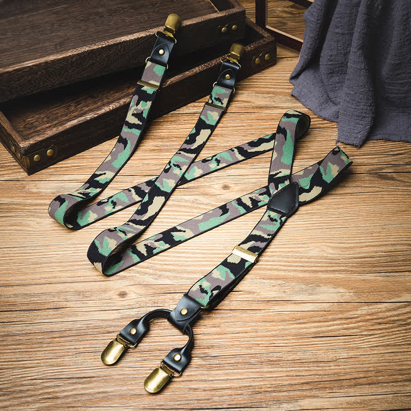 Green Camouflage Pattern Y-back Elastic Suspenders - image 1