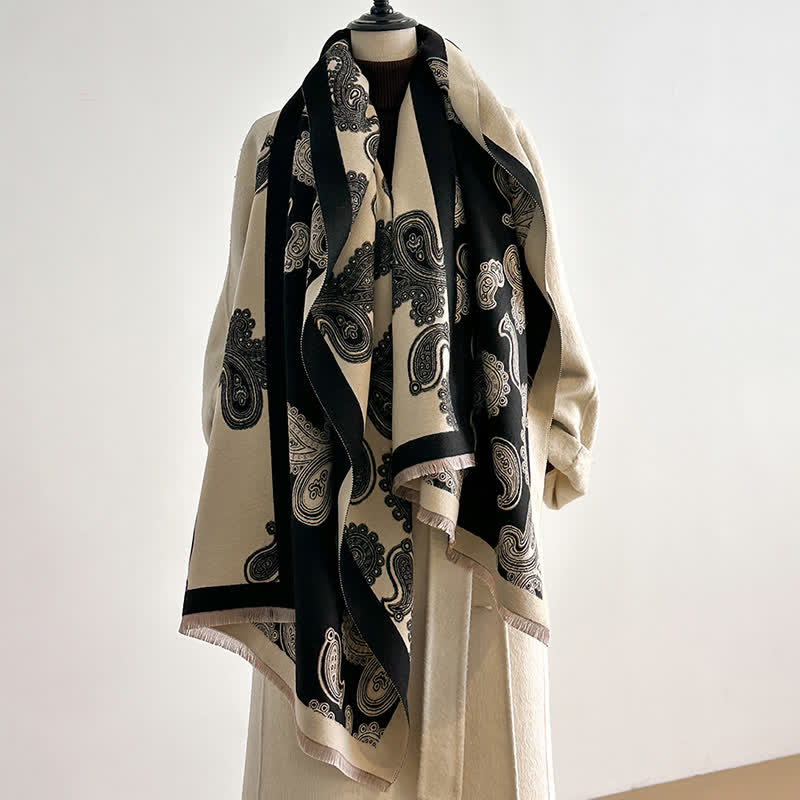 Intricate Paisley Pattern Double Sided Warm Scarf - Black - image 3