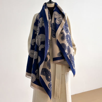Intricate Paisley Pattern Double Sided Warm Scarf - Navy - image 0