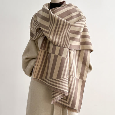 Dazzling Geometric Optical-Art Striped Pattern Scarf - Camel - image 5