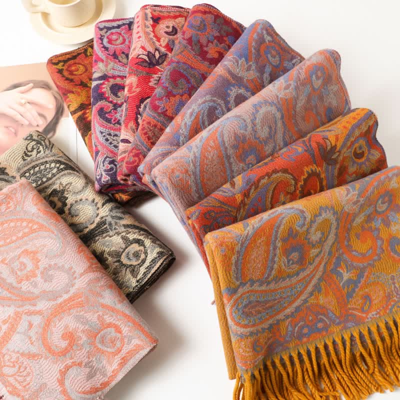 Boho-Chic Aesthetics Paisley Jacquard Tassels Scarf - image 1