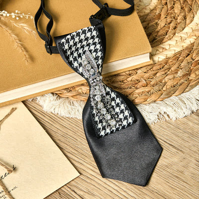 Black Houndstooth Rhinestone Bow Shape Creative Necktie - image 4