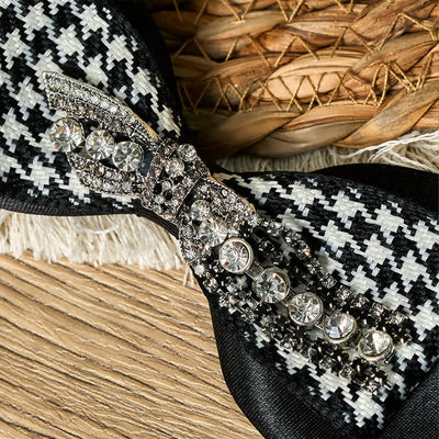 Black Houndstooth Rhinestone Bow Shape Creative Necktie - image 2
