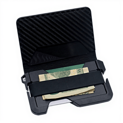 RFID Shielding Function Carbon Fiber Folding Tactical Wallet - Black - image 2