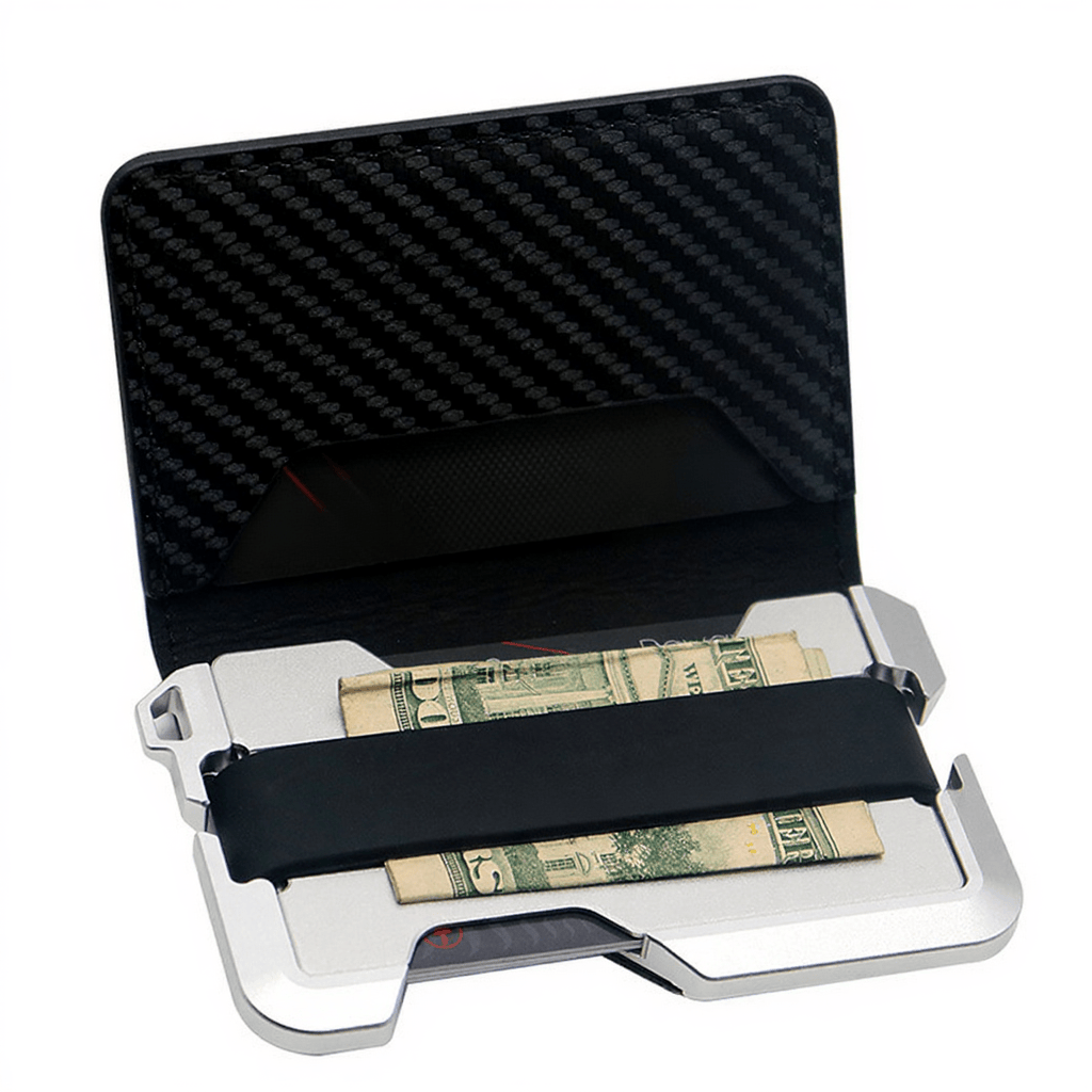 RFID Shielding Function Carbon Fiber Folding Tactical Wallet - Silver - image 6