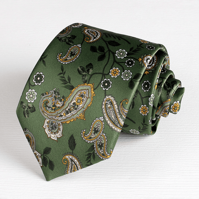 Vintage Cashew & Flower Pattern Men's Hand Necktie - Green - image 1