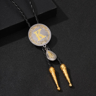 Initial Letter A To Z Bolo Tie With Teardrop-Shaped Pendant - Gold - K - image 22