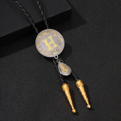 Initial Letter A To Z Bolo Tie With Teardrop-Shaped Pendant - Gold - H - image 16