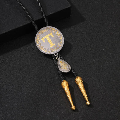 Initial Letter A To Z Bolo Tie With Teardrop-Shaped Pendant - Gold - T - image 38